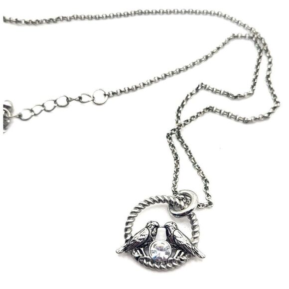 Lia Sophia “Nested” Two Birds w/Cut Crystal Stone Silver Tone Necklace - Picture 5 of 6